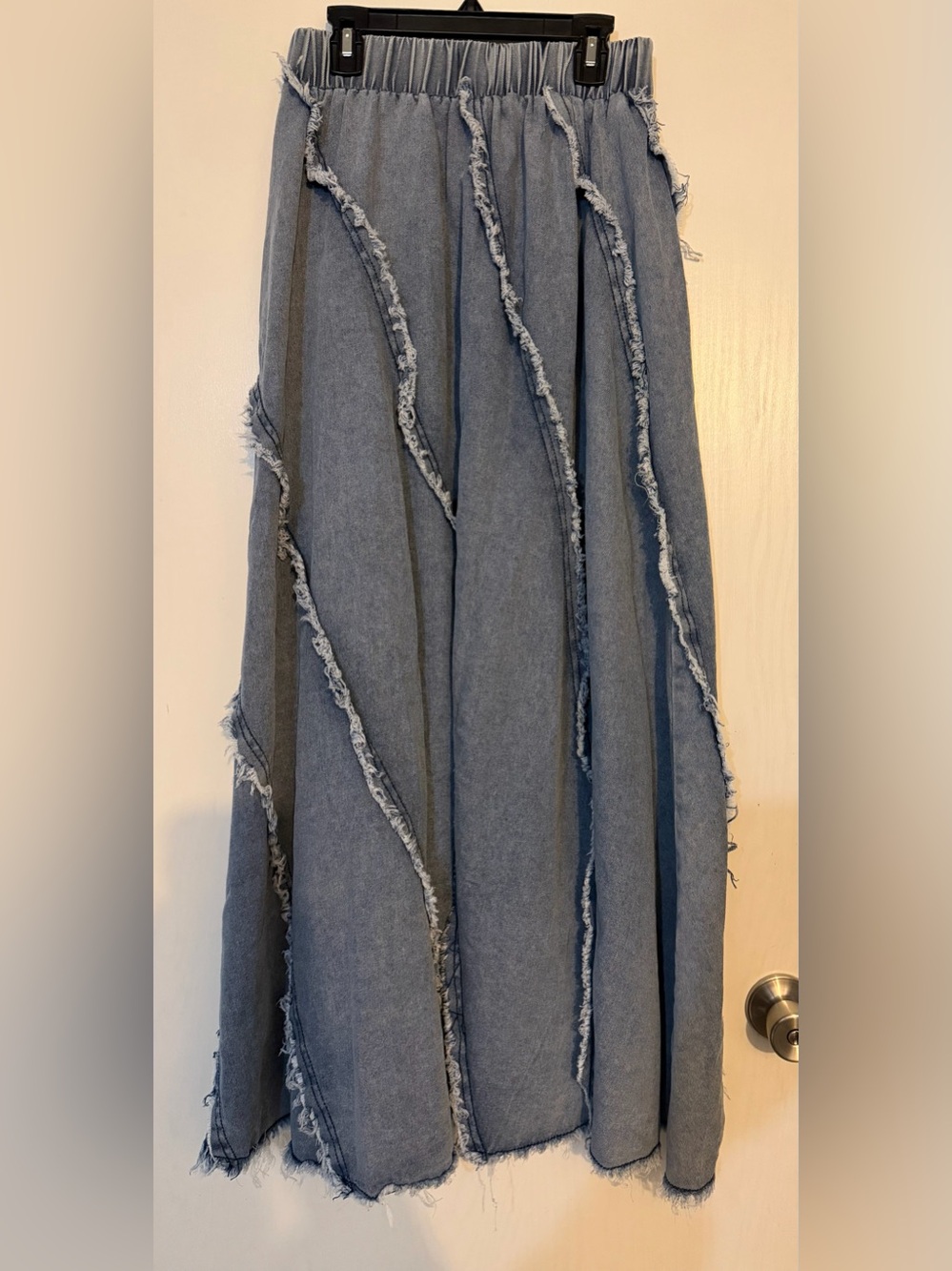 Frayed Panel Maxi Skirt - Light Denim Blue